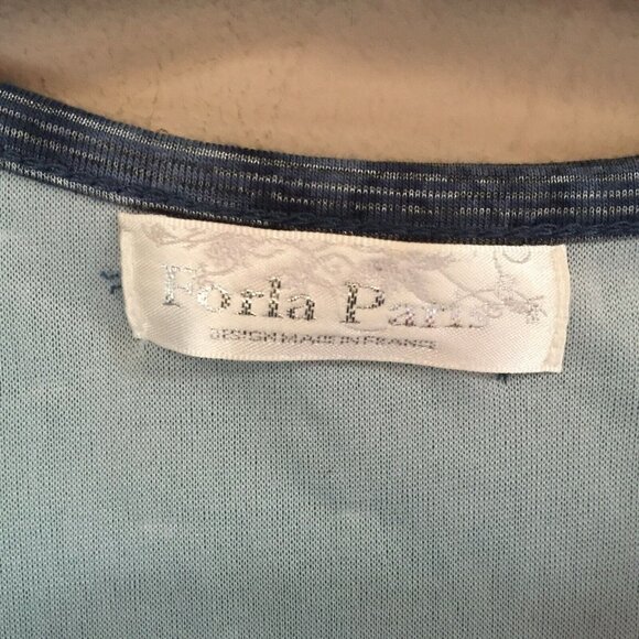 Forla Paris Women Asymmetric Dress Embellished Patchwork V-Neck Cap Sleeve Blue - Picture 3 of 10